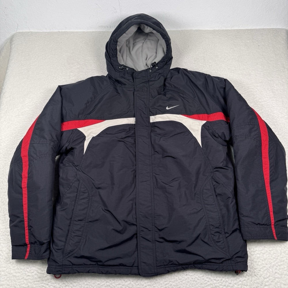 Vintage Nike Swoosh Mens XL Winter‎ Jacket Coat Blue Hooded PUFFY 90s